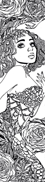 Free colorable bookmarks of a shocked mermaid looking back
